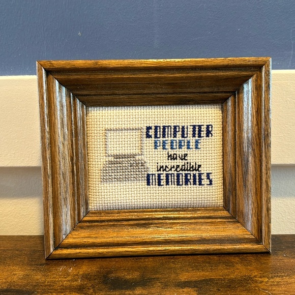 Other - Unique VINTAGE framed computer nerd workaholic  needlepoint handmade